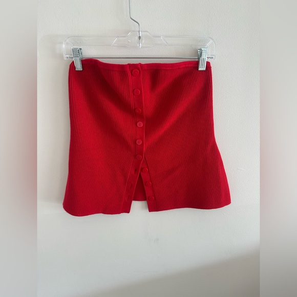 Abercrombie and Fitch ribbed red strapless button front top size medium - Picture 2 of 5